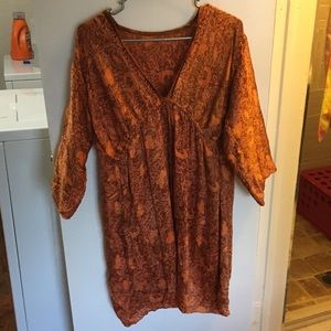 Burnt orange patterned silk dress